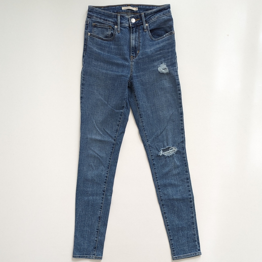 Levis 721 High Rise Skinny 27" x 30" Distressed Blue Stretch Skinny Jean